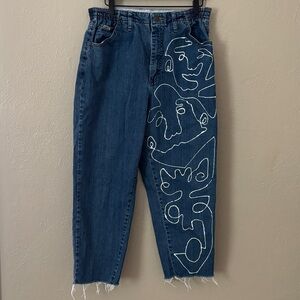 Vintage Lee Elastic On The Side High Rise Mom Jeans 14 Short Raw Hem